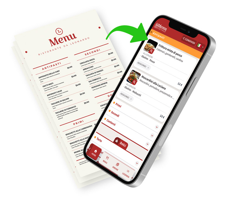inserimento automatico menu digitale